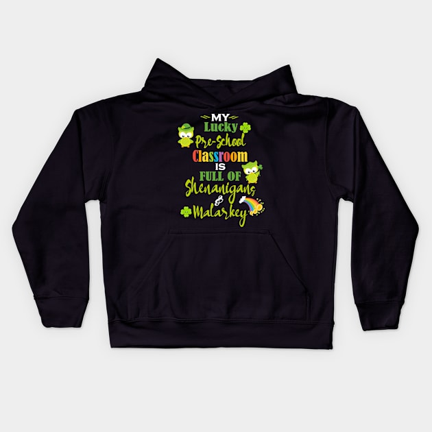 Pre-School St Patrick's Teacher Student Cute Owls Lucky Kids Hoodie by Kimmicsts